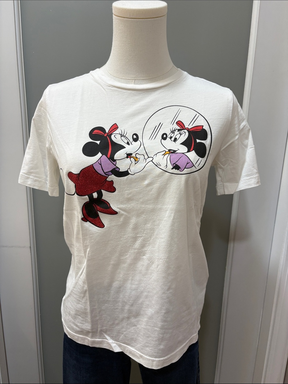 kate spade White Minnie Mirror Graphic Tee with Red Accents